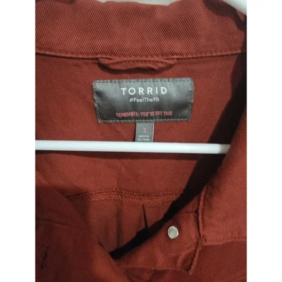 Torrid Jacket 3 3X Brick Red Rust Cotton Twill Button Front Trucker Plus Size - Picture 7 of 10